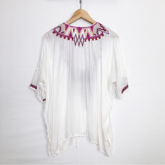 Johnnie Was Biya boHo embroidered tie front tunic top - Picture 5 of 15